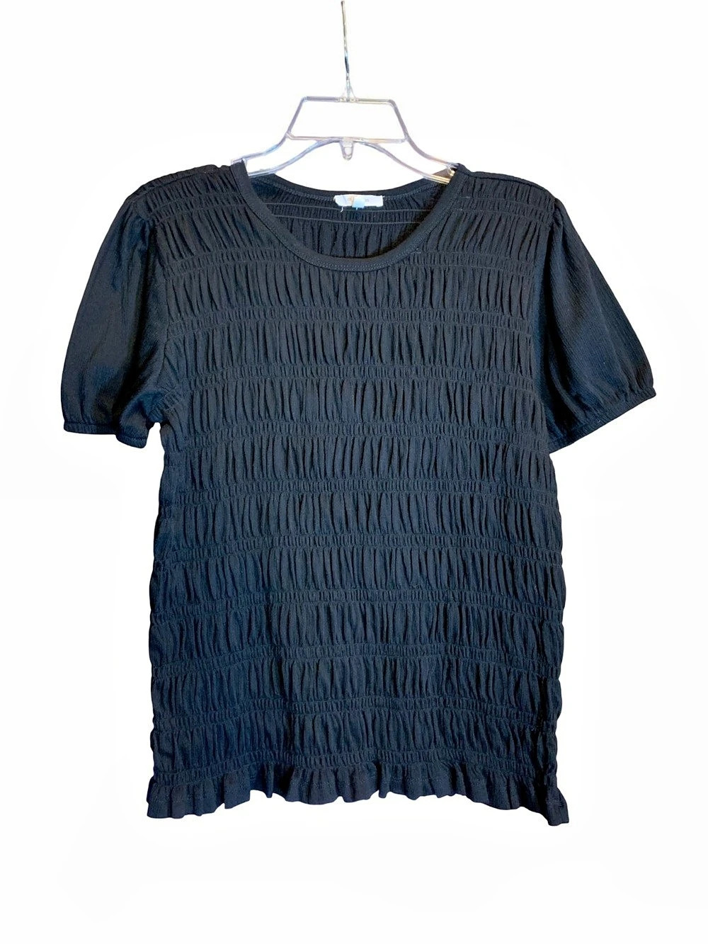 Maurices Smocked Short Sleeve Tee in Black Size Large